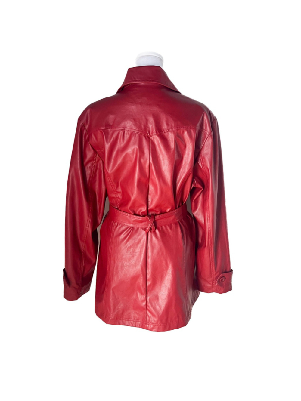 Vintage Learsi Jacket Womens Red Faux Leather Belted Retro Sz M Y2K 90s longline - Picture 2 of 15